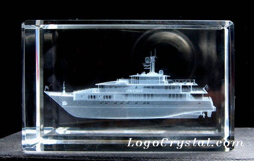 3d ship laser engraved crystal paper weight