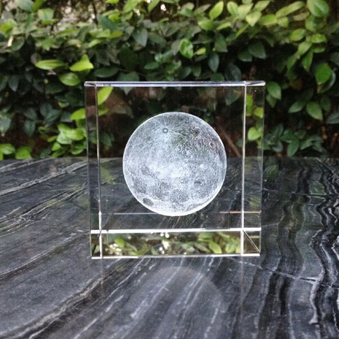 3D Moon Laser Ethed Crystal Cube - 50x50x50mm (2