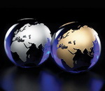 world globe paper weight made of blue crystal, fill in silver or gold color