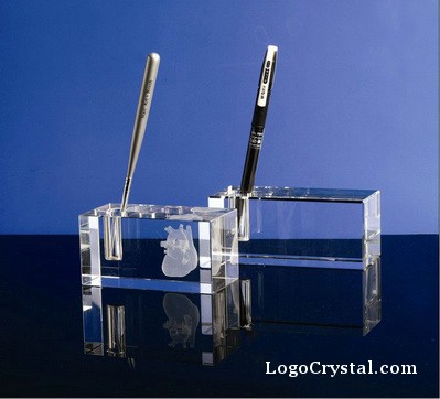 80mm x 50mm x 50mm rectangular cubo titular de la pluma de cristal con el grabado de logotipo personalizado