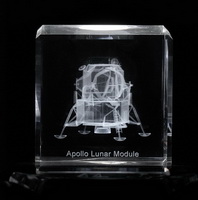 3D Laser Apollo Lunar Module Engraved inside crystal cube