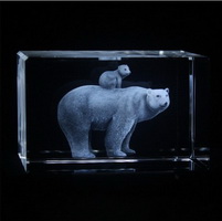 Polar bear 3d laser crystal glass block 
