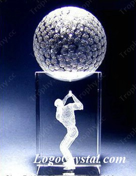 Premio de golf de cristal cristal con golfista de ecthed láser 3d