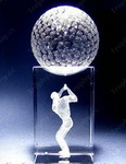 3d laser etched crystal glass golfer trophy awards