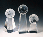 crystal soccer award with soccer ball stand on tall base