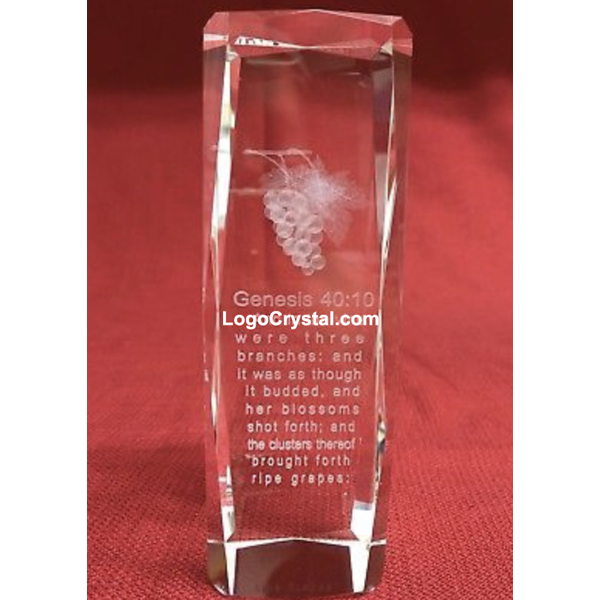 8-inch high eight-square crystal award with 3D laser engraved grapes.