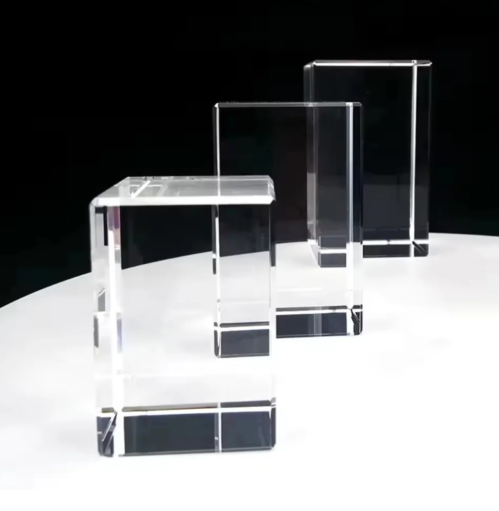 Clear 50x50x80mm K9 optical crystal rectangular blocks in three heights for laser engraving