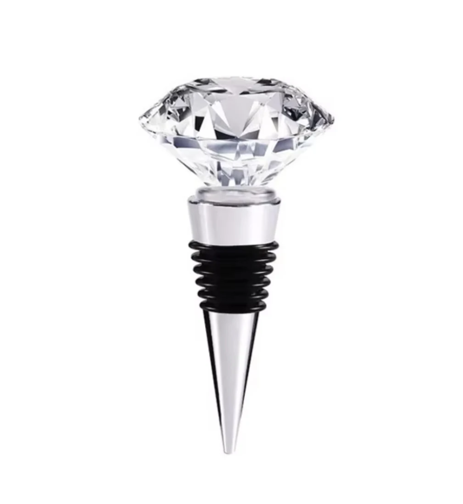 Bouchon de bouteille de vin en cristal K9 forme diamant avec sommet diamant facetté et base en aluminium effilée